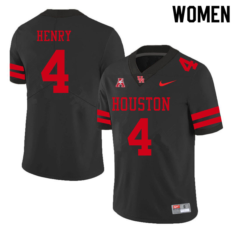 Women #4 Ta'Zhawn Henry Houston Cougars College Football Jerseys Sale-Black - Click Image to Close